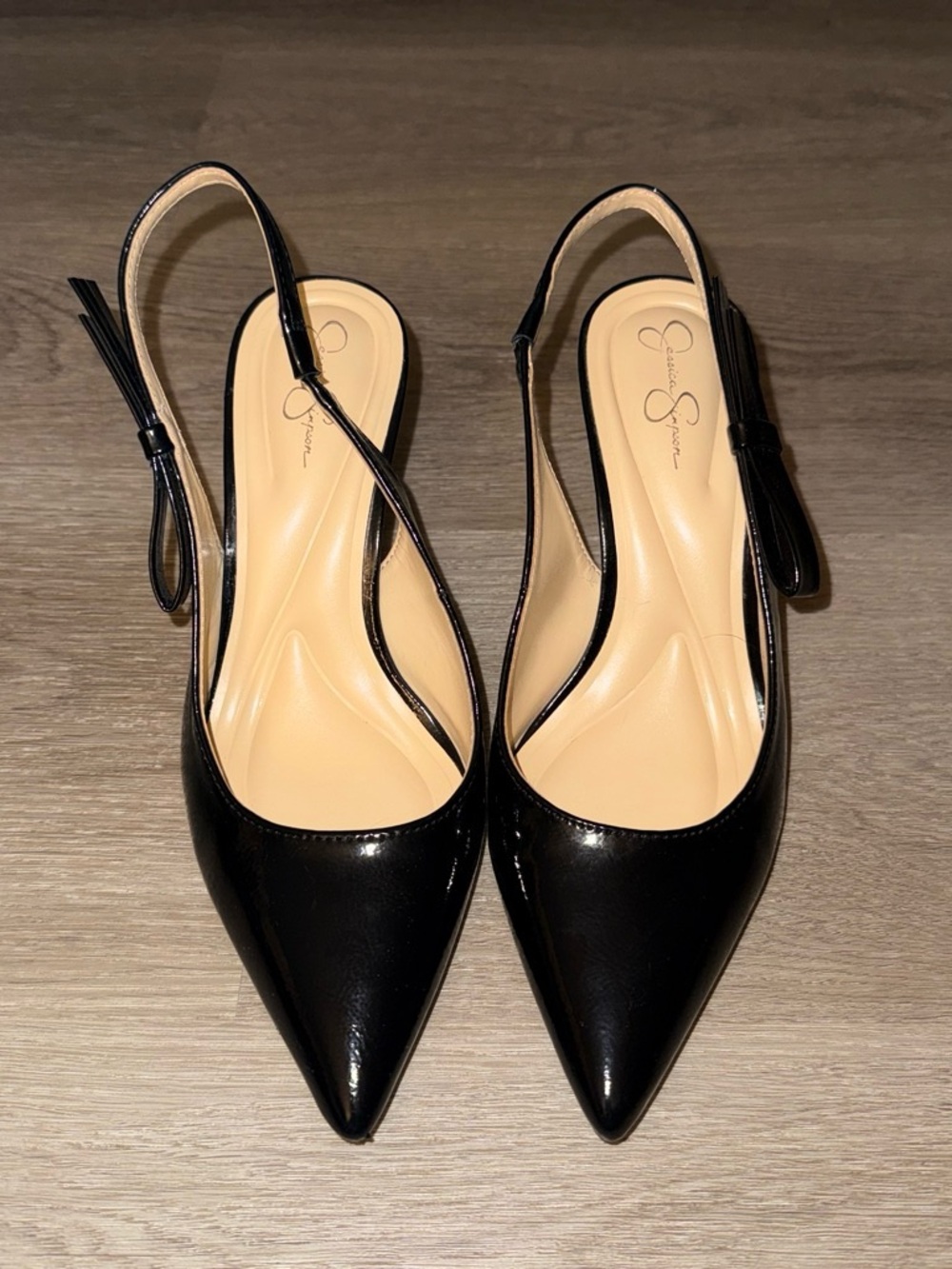 Jessica Simpson Black Patent Pointed-Toe Slingback Flats